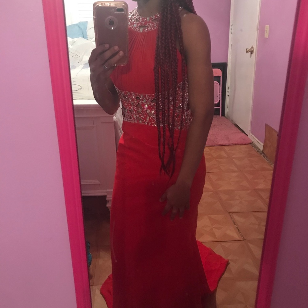 Red prom dress with open skin